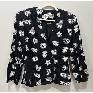 Vtg Emanuel Ungaro Ter Blazer Embroidered Woman's Size 12 Floral Black Hong Kong